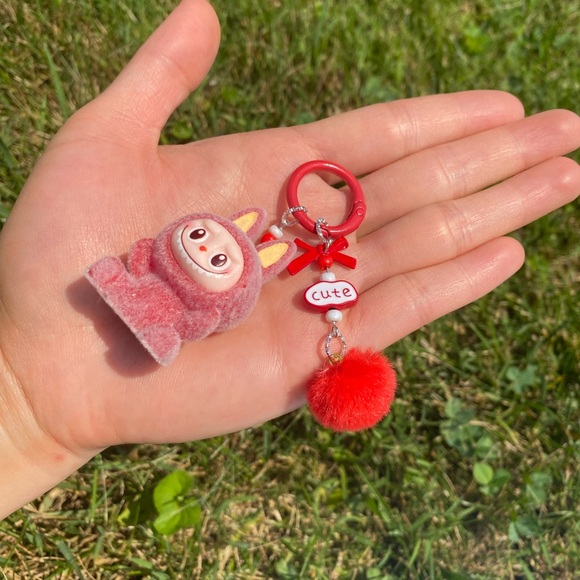10PCs Mini Labubu Keychain Pom-pom.Fuzzy Colorful Animal Key Ring Set for Party - Picture 10 of 17